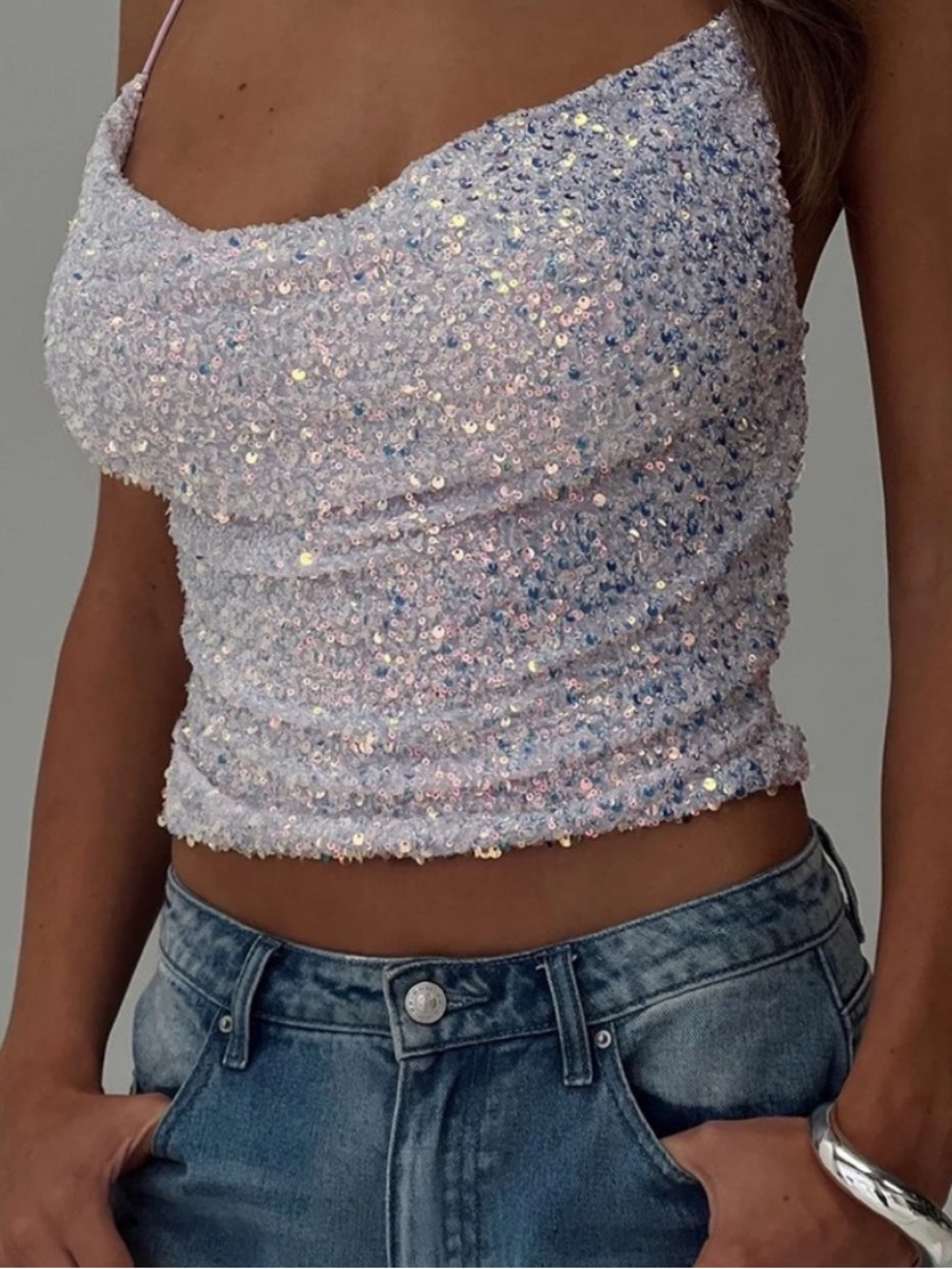Princess Polly Iridescent Lavender Sequin Tank